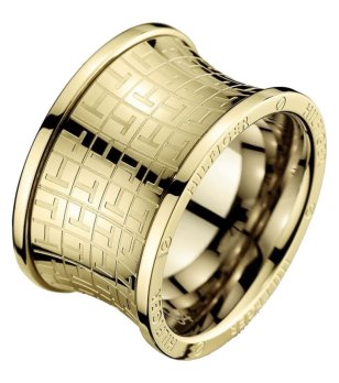 Широк пръстен в златисто с гравюра снимка