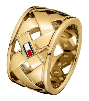 Широк златист дамски пръстен с декорация снимка