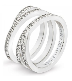 Дамски сребрист пръстен с кристали снимка