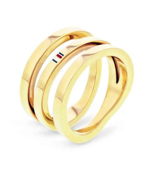 Златист дамски пръстен с три ленти снимка