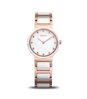 Дамски керамичен часовник в розовозлатисто и бяло снимка