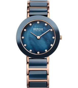 Дамски кварцов часовник в розовозлатисто и синьо снимка