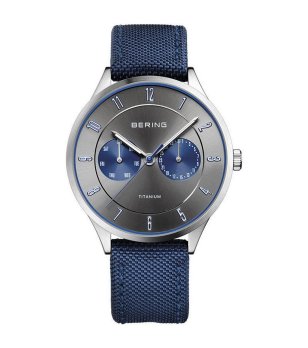 Аналогов сребрист часовник с тъмносиня текстилна верижка снимка