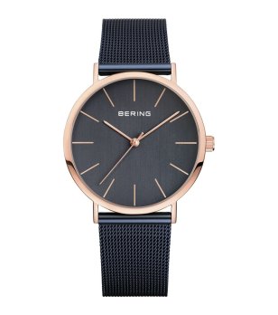 Аналогов дамски часовник е розовозлатисто и тъмносиньо снимка