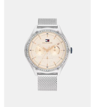 Дамски кварцов часовник в сребристо с камъчета снимка