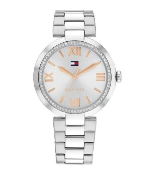 Дамски сребрист аналогов часовник с римски цифри снимка