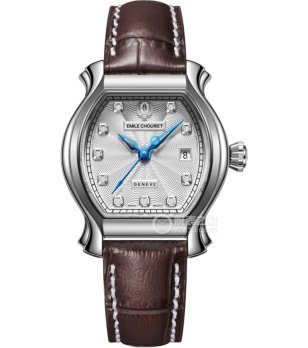 Дамски механичен часовник в сребристо с кафява кожена каишка снимка