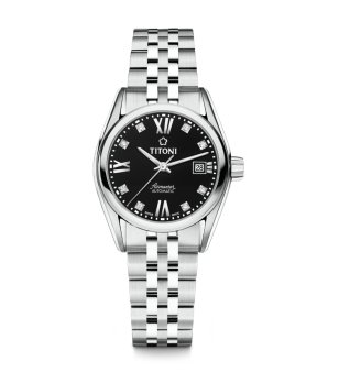 Дамски автоматичен часовник в сребристо с черен циферблат снимка