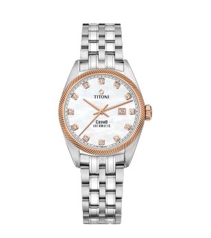 Автоматичен дамски часовник в сребристо с розовозлатист кант снимка