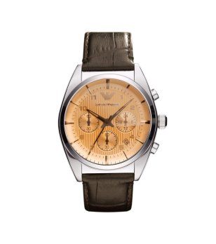 Мъжки кварцов часовник в сребристо с кафява кожена каишка снимка