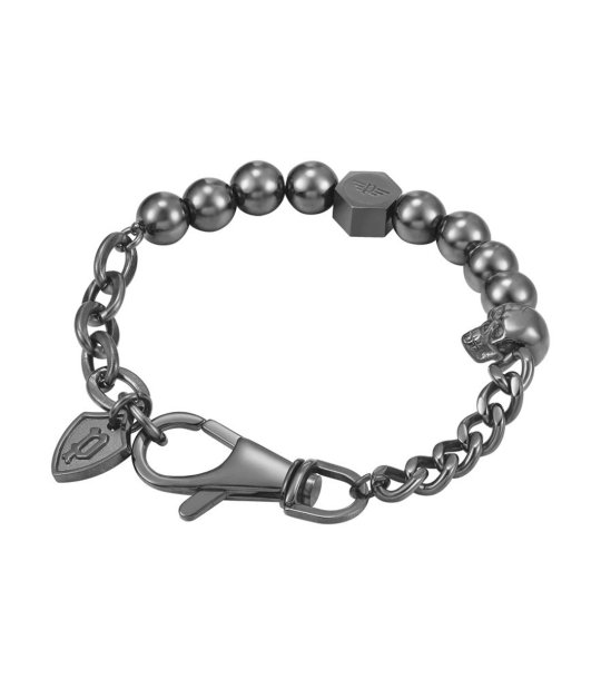 Мъжка гривна с верижка, сфери и череп снимка