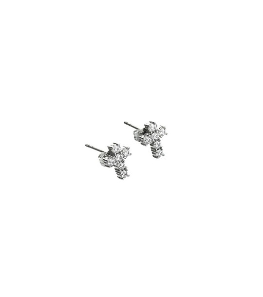 Обеци в сребристо с кръстчета с кристали снимка