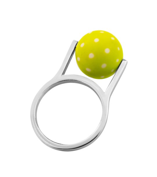 Пръстен в сребристо със зелена сфера снимка