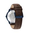 Автоматичен мъжки тъмносин часовник с кафява кожена каишка-2 снимка