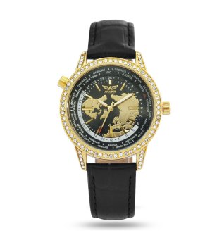 Дамски часовник в черно и златисто с карта снимка
