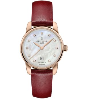 Дамски часовник автоматик в златисто с червена каишка снимка