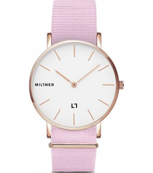 Дамски часовник в розовозлатисто и бяло с текстилна розова  каишка снимка