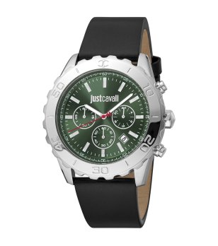 Мъжки аналогов часовник в сребристо със зелен циферблат снимка