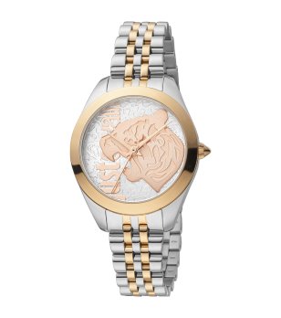 Дамски кварцов часовник в сребристо и златисто с тигър снимка