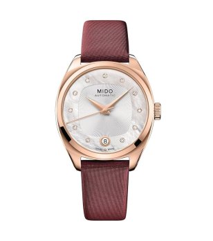 Аналогов дамски часовник в розовозлатисто с каишка в бордо снимка