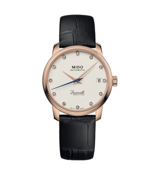 Дамски автоматичен часовник в златисто с черни каишки снимка