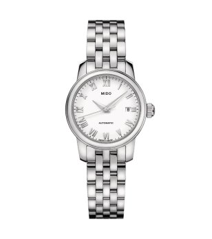 Дамски автоматичен часовник в сребристо с римски цифри снимка