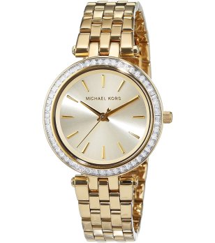 Дамски аналогов часовник в златисто с камъчета снимка