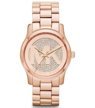 Дамски розовозлатист часовник с кристали снимка