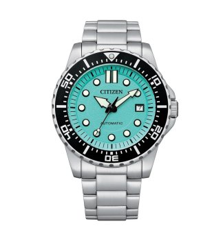 Мъжки автоматичен часовник в сребристо, черно и цвят мента снимка