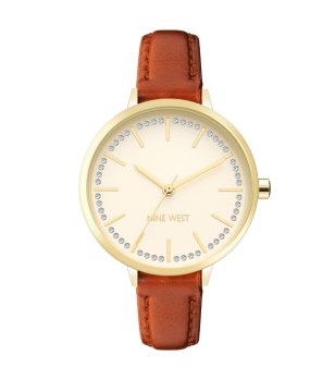 Дамски кварцов часовник в златисто с кафява каишка снимка