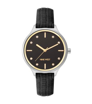 Дамски аналогов часовник в сребристо с черна каишка снимка