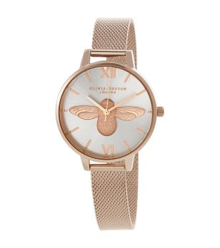 Дамски розовозлатист кварцов часовник с пчела снимка