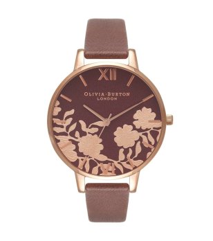 Дамски часовник в розовозлатисто и бордо с декорация снимка