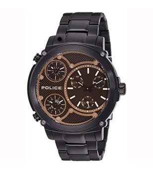 Мъжки аналогов часовник в черно с кафяв циферблат снимка