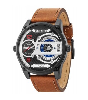 Аналогов часовник  в черно с кафява кожена каишка Dual Time снимка