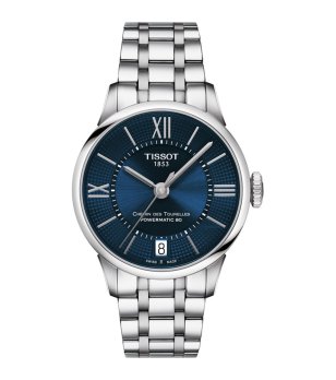 Аналогов часовник в сребристо със син циферблат снимка