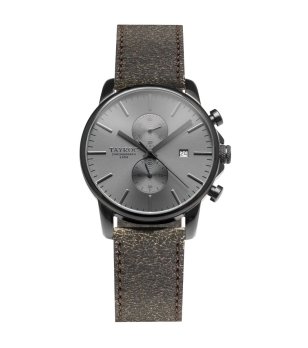 Мъжки часовник хронограф часовник в черно с кожена каишка снимка