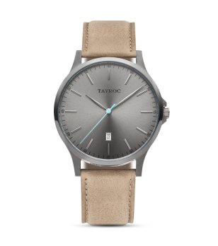 Класически аналогов часовник в цвят графит с кафява кожена каишка снимка