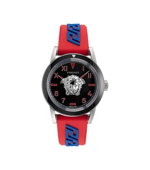 Мъжки часовник в черно с червена каишка снимка