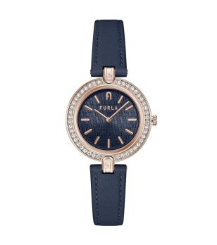 Дамски кварцов часовник в златисто и тъмносиньо с камъчета снимка