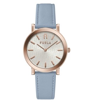 Дамски кварцов часовник в розовозлатисто със светлосиня кожена каишка снимка