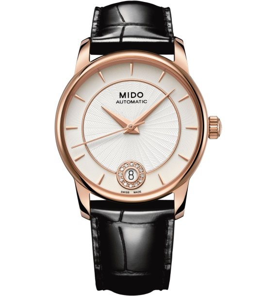 Автоматичен часовник в розовозлатисто с черна каишка снимка