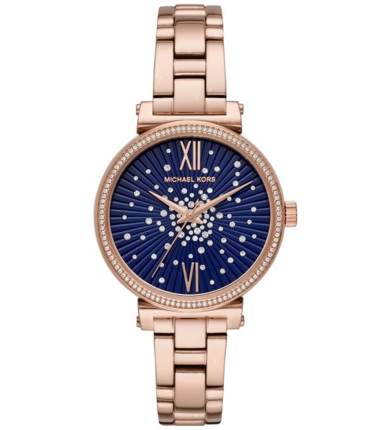 Женски аналогов часовник в розовозлатисто със син циферблат снимка