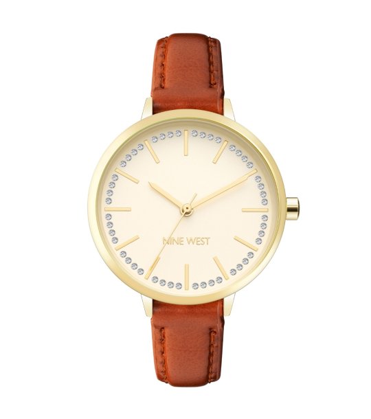 Дамски кварцов часовник в златисто с кафява каишка снимка