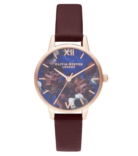 Дамски розовозлатист часовник с каишка в бордо снимка