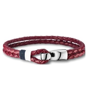 Мъжка кожена гривна в бордо снимка