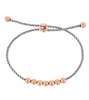 Сребриста дамска гривна с мъниста в розовозлатисто снимка