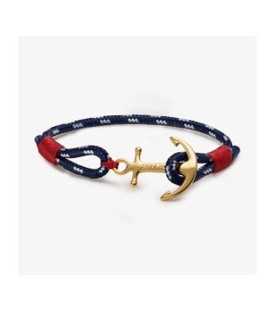 Тъмносиня уисекс гривна със златиста котва снимка