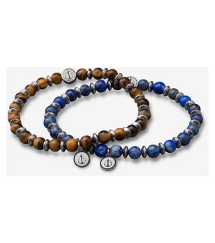 Комплект от 2 гривни с кафяви и сини мъниста снимка