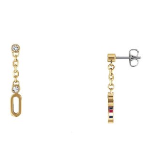 Висящи златисти обеци с кристали снимка